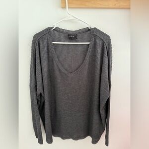 Urban Outfitters Out From Under Gray Waffle Weave V-Neck Thermal Oversized Shirt